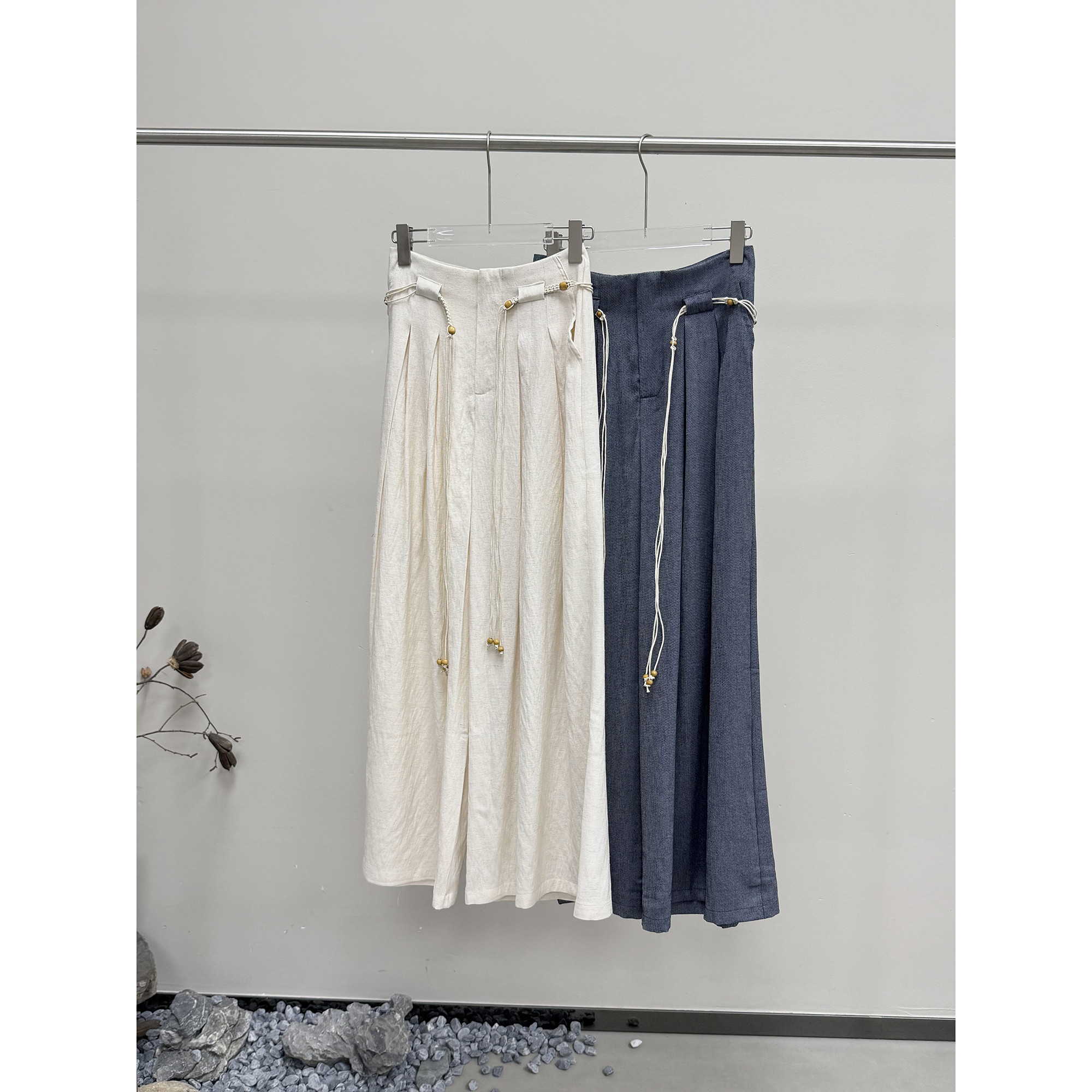 配腰带大阔腿休闲裤2538-8