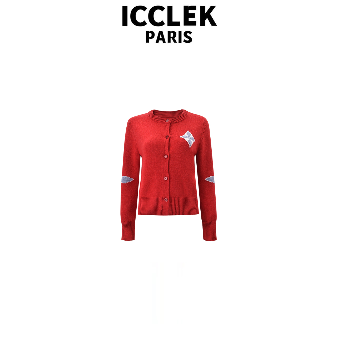 ICCLEK 秋冬设计师款红色圆领纽扣长袖针织开衫显瘦上衣百搭-9251