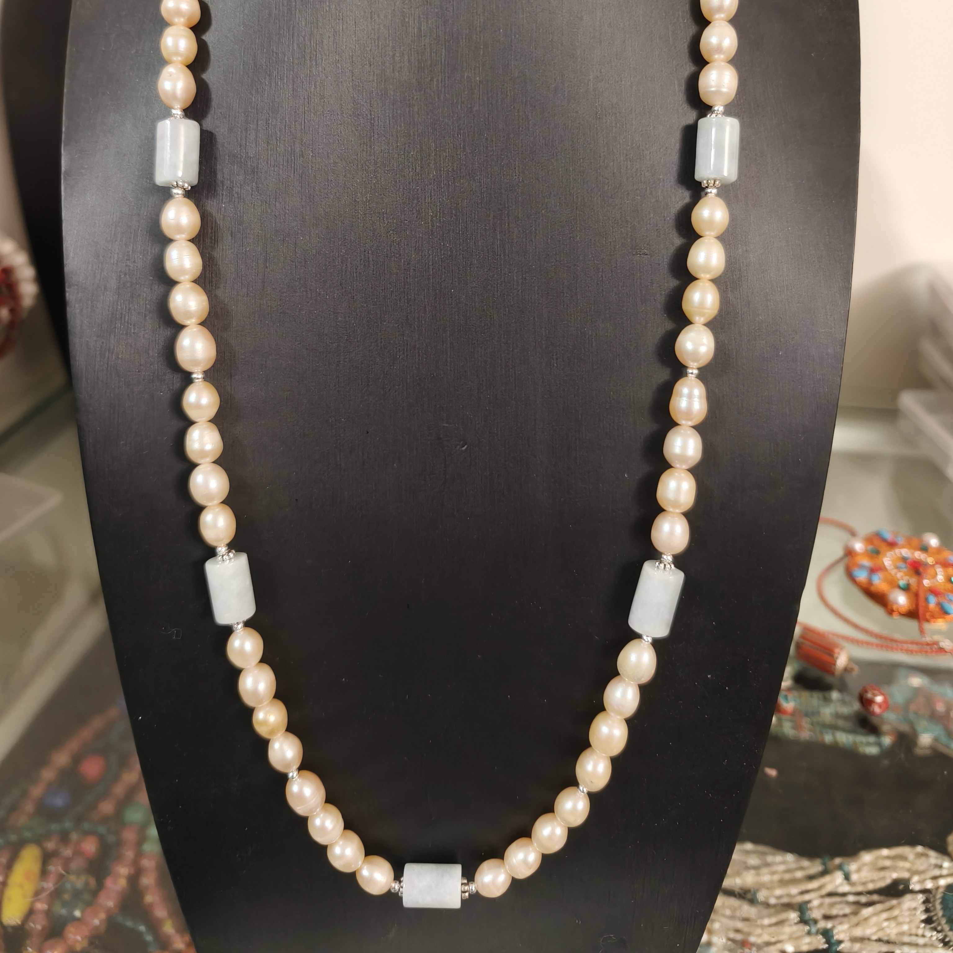 链子925银亚克力 粉色珠子手工毛衣链