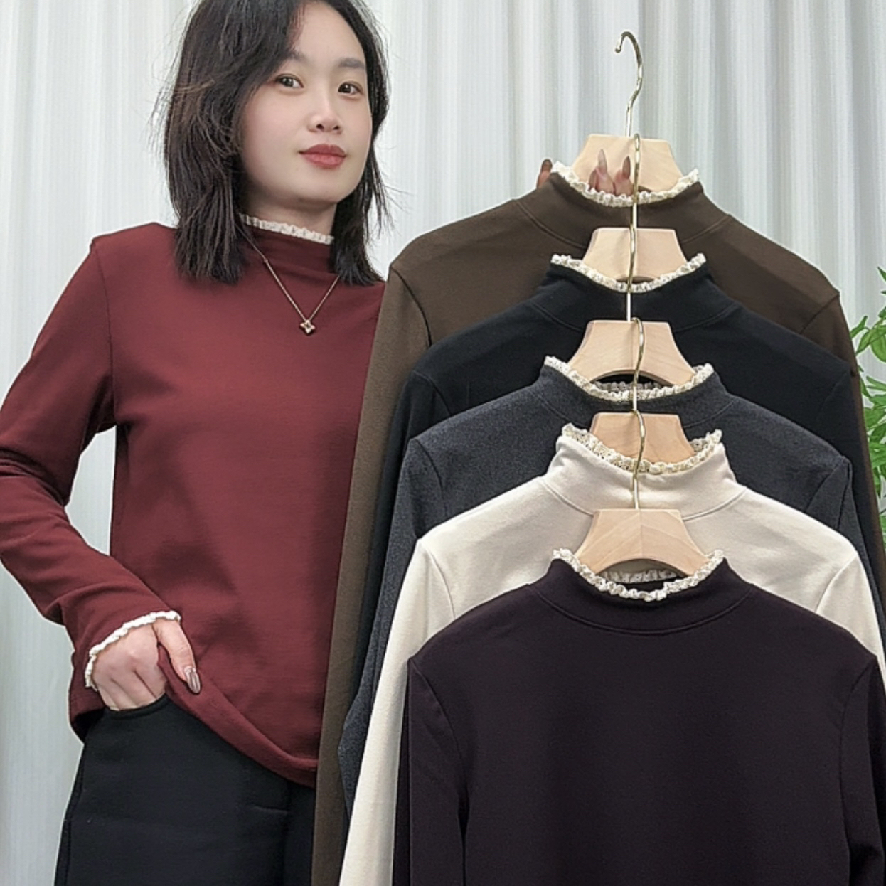 2025秋冬新款韩版长袖洋气升级蕾丝花边流行打底衫内搭上衣百搭女