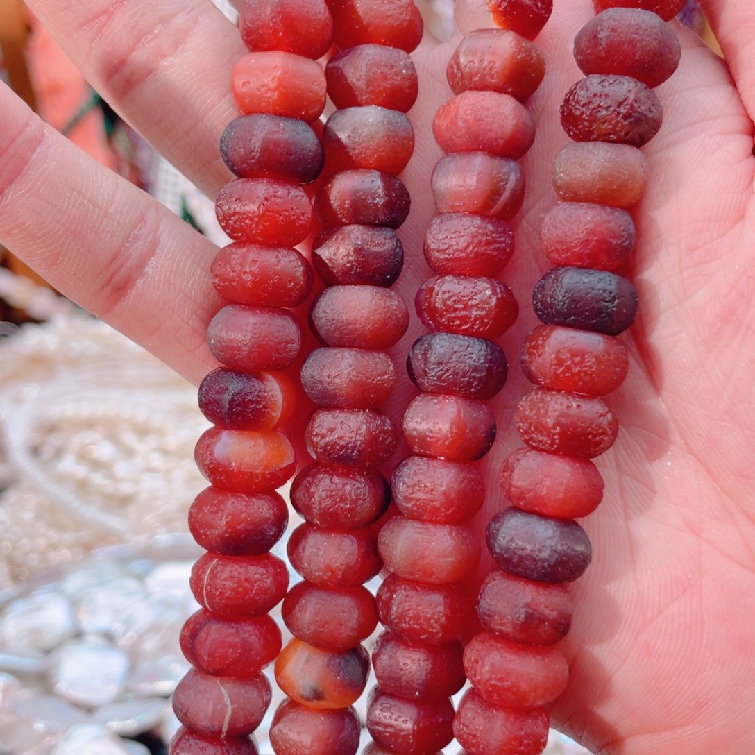 玛瑙/玉髓未镶嵌珠宝半成品橘皮老玛瑙灯笼珠1条卡10➕