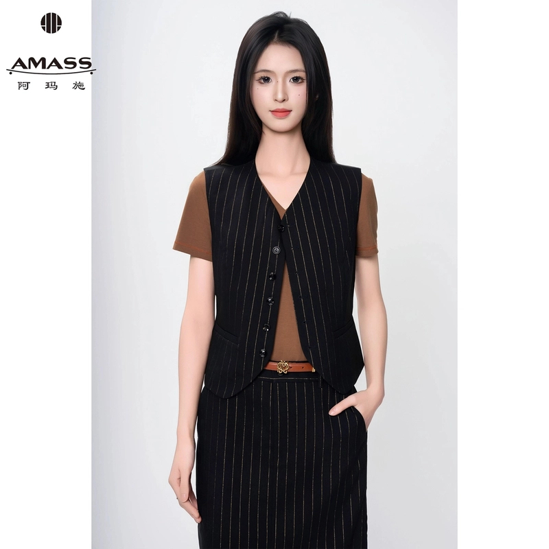 AMASS/阿玛施春夏新款都市轻职风气质时尚条纹西装马甲女 5400871