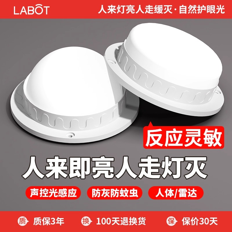 LED声光控人体雷达感应一体灯入户门走廊过道楼道声控小型吸顶灯 