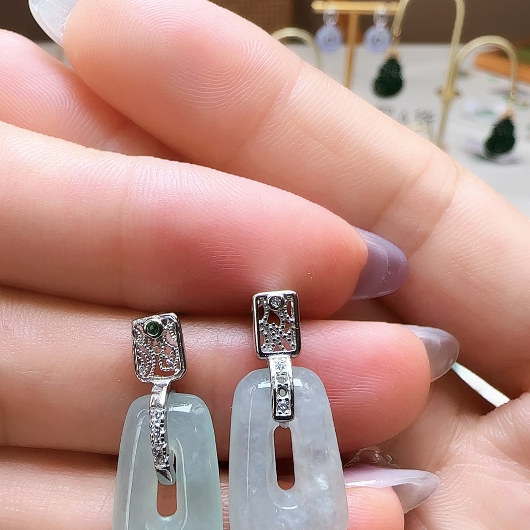 翡翠银S925镶嵌耳饰耳钉款