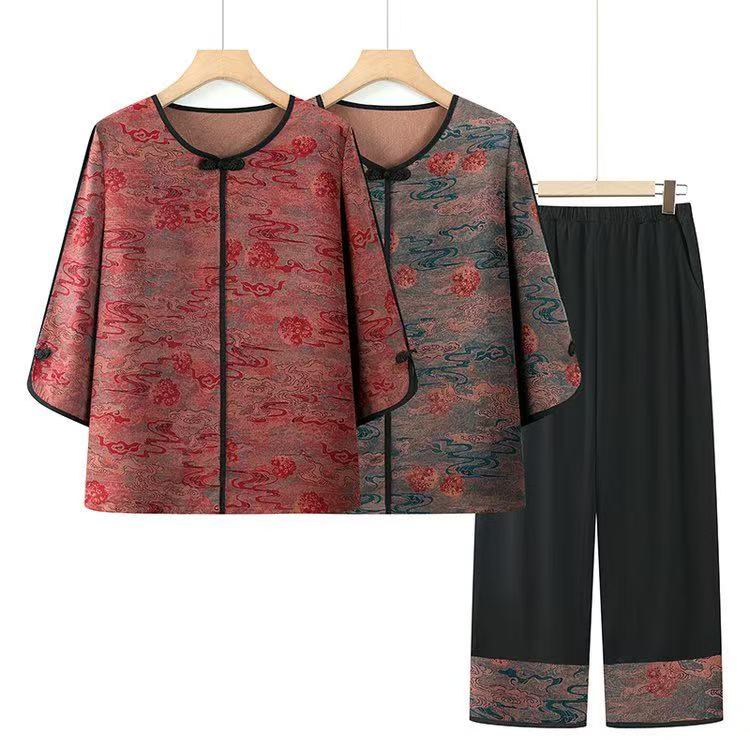 新款妈妈装夏季套装上衣+裤子 鑫晨M19