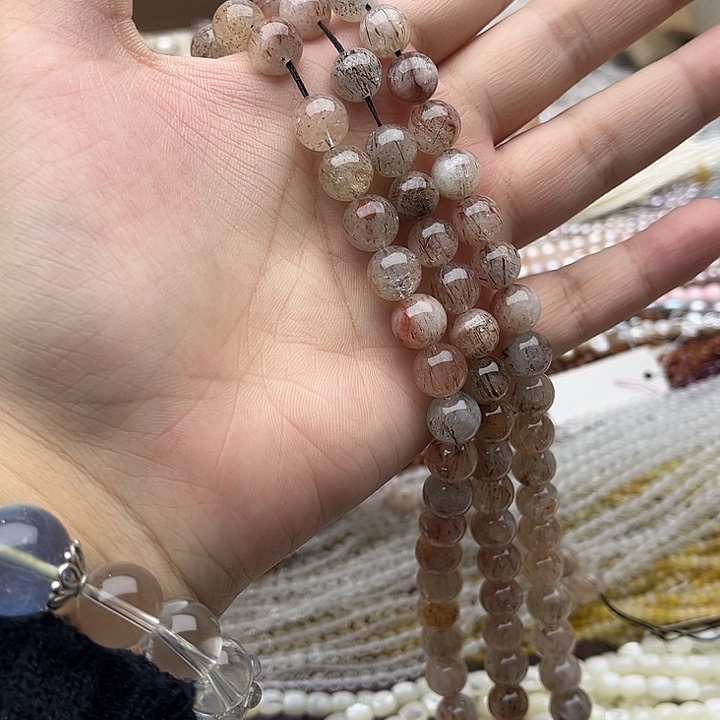 玛瑙/玉髓未镶嵌珠宝半成品一条9mm左右黑金超七