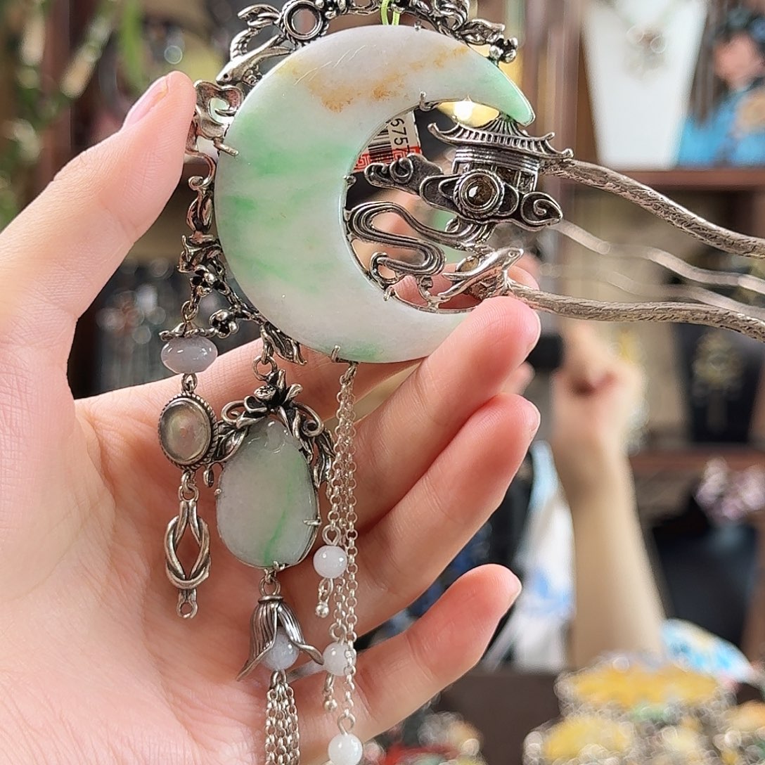 翡翠银S925镶嵌发饰