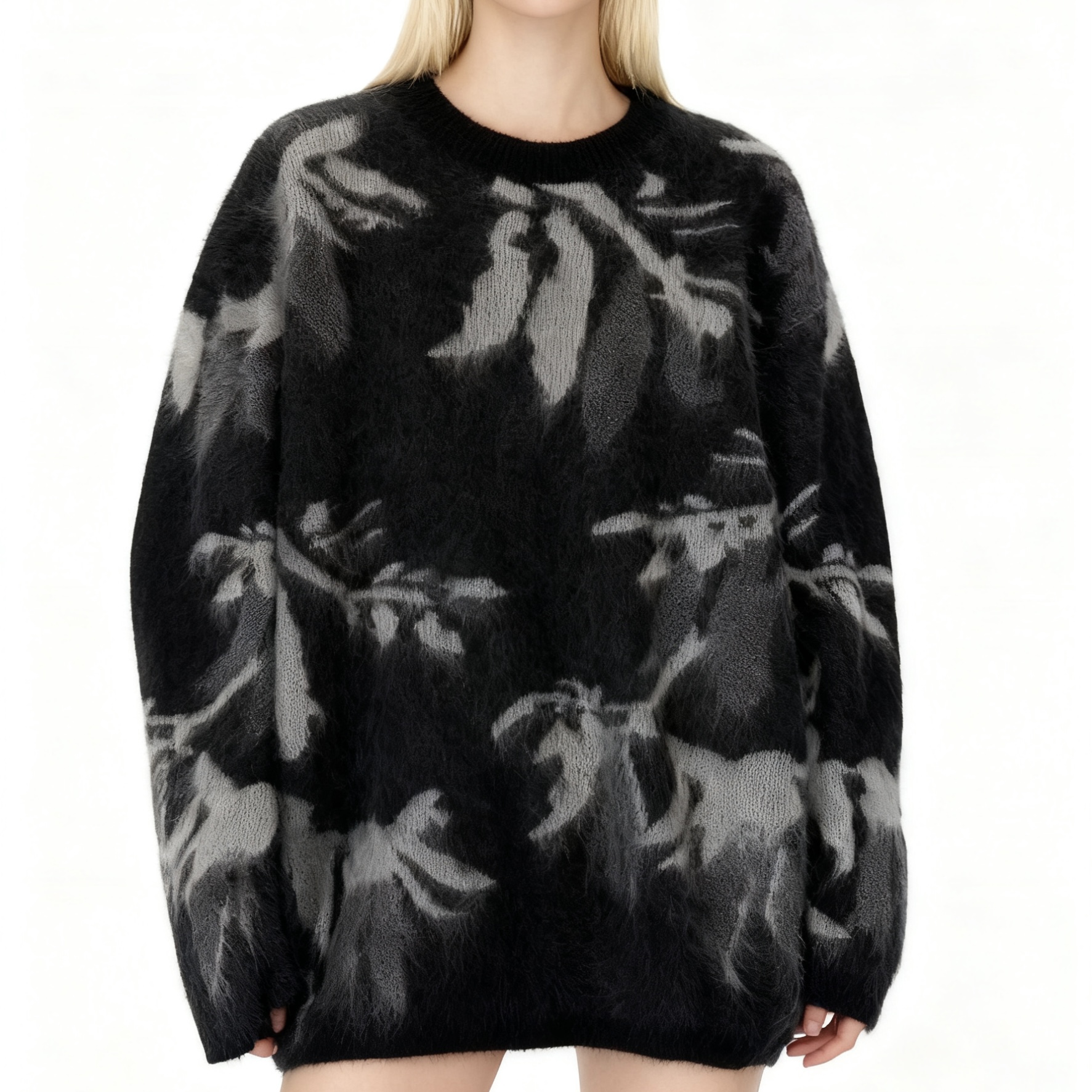 【幻羽系列】小众设计山羊绒拉毛双面提花宽松羊绒衫女BL51173