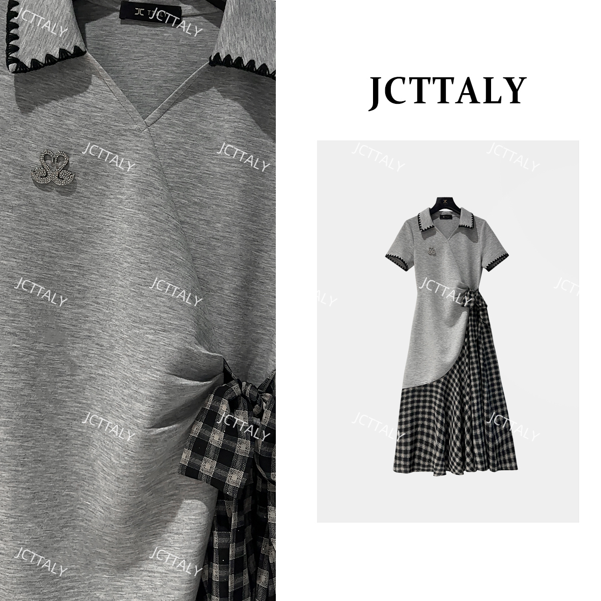 【茶茶】拼接条纹蝴蝶结连衣裙初恋风针织气质风JC-A4179