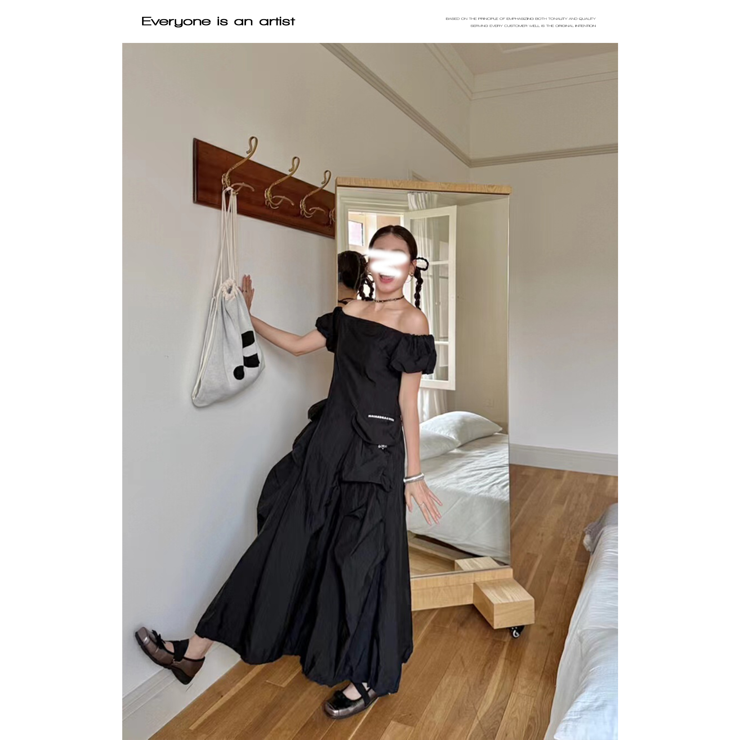 88930工装大口袋连衣裙一字肩设计款