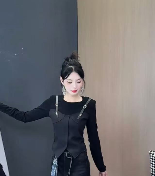 安琪定制-[TL19]甜酷辣妹风假两件拼接小众百搭时髦显瘦T恤女