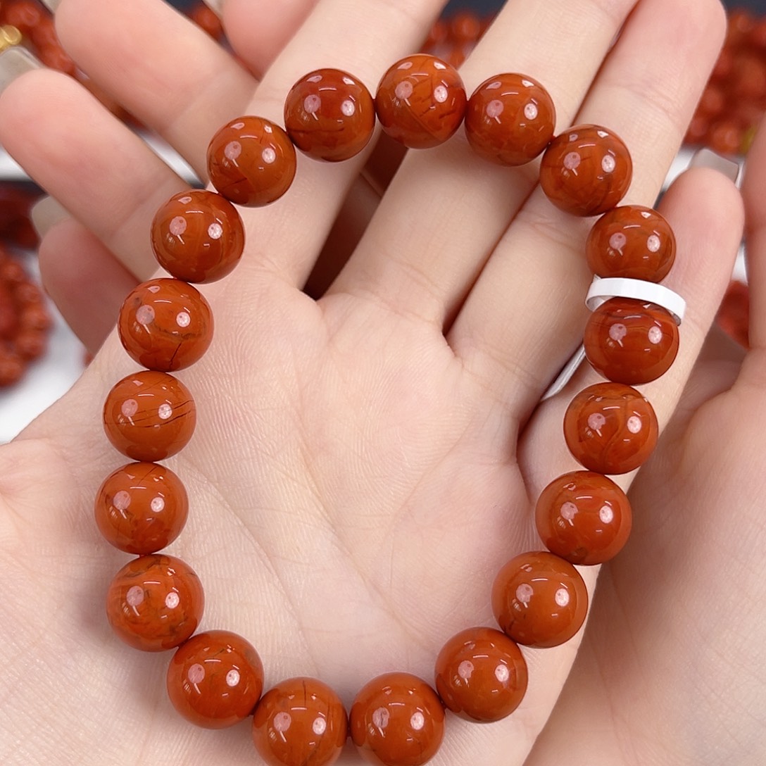 南红玛瑙未镶嵌瓦西柿子红满肉10mm手串