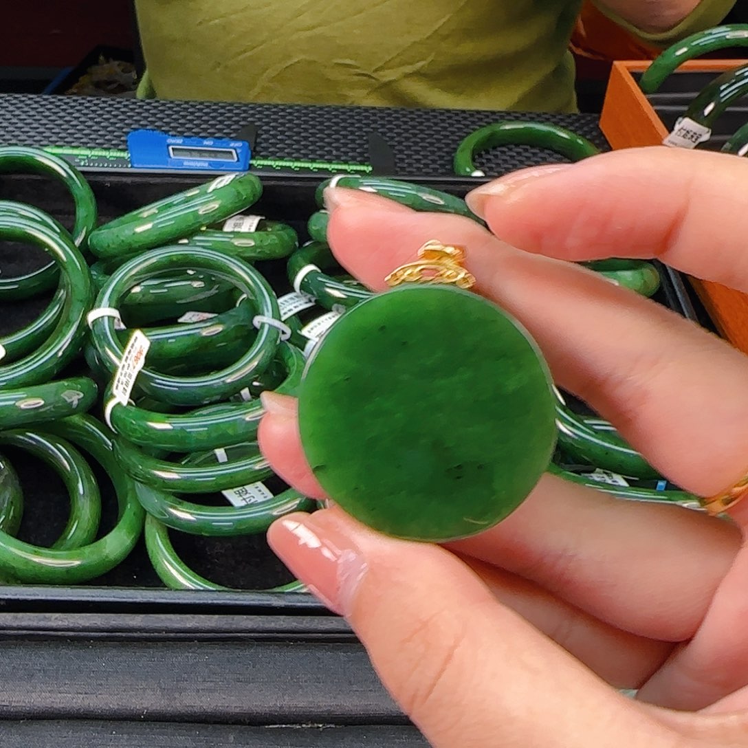 颈饰银S925镶嵌和田玉碧玉圆牌卡35