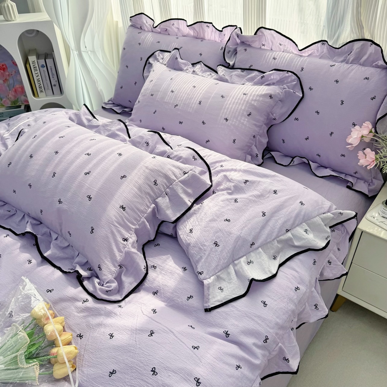 少女心云感纱花边四件套非全棉纯棉被套床单人宿舍学生三件套加厚