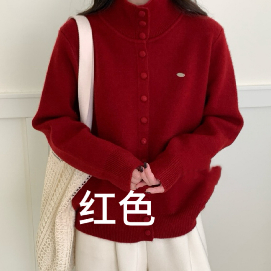 【自由秀】中领开衫加厚针织毛衣（衣长57厘米）25682