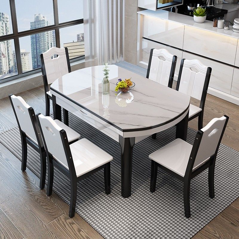 2024年新款岩板实木餐桌长方形可伸缩折叠圆桌全托组合客厅大理石