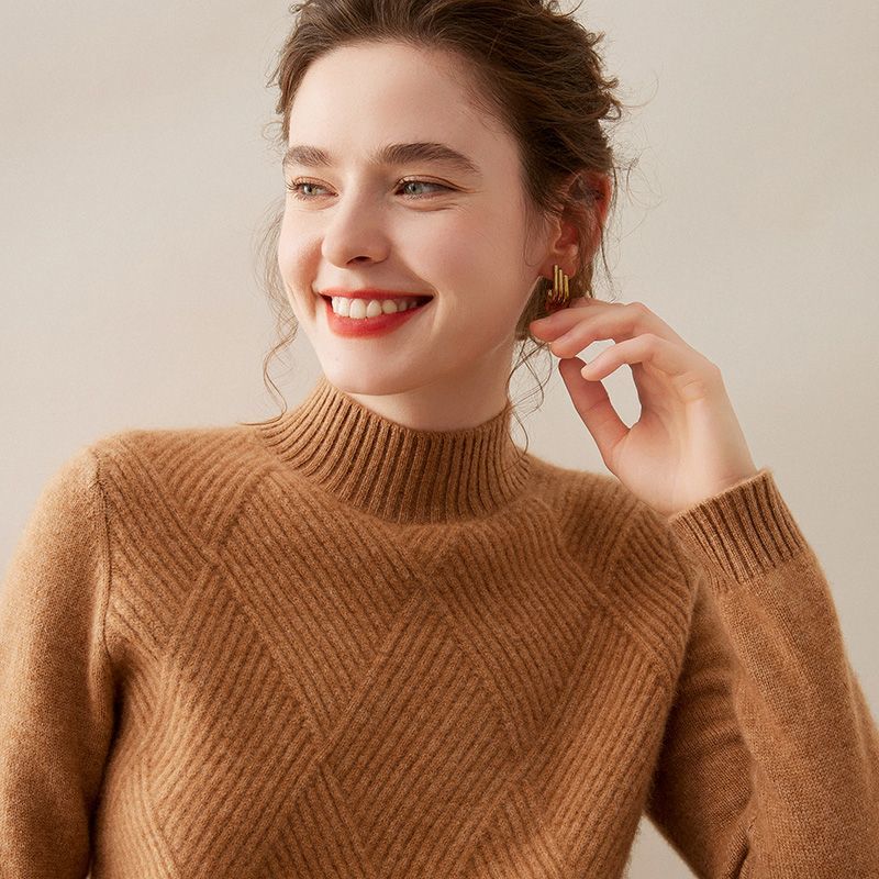 重磅双股加厚羊绒衫女半高领毛衣席编设计秋冬纯色针织保暖毛衣爆