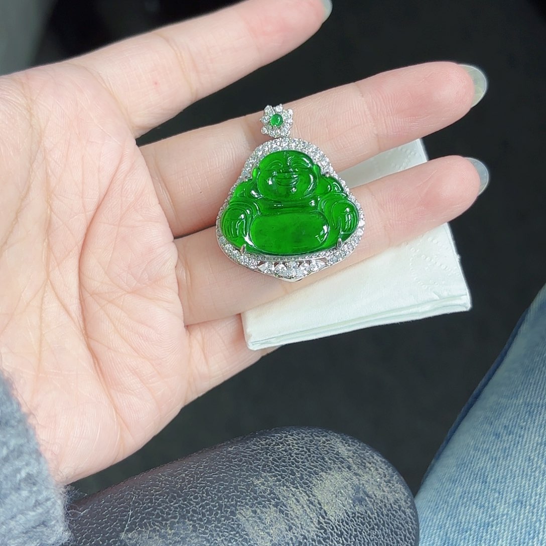 翡翠颈饰银S925镶嵌我***吖吊坠