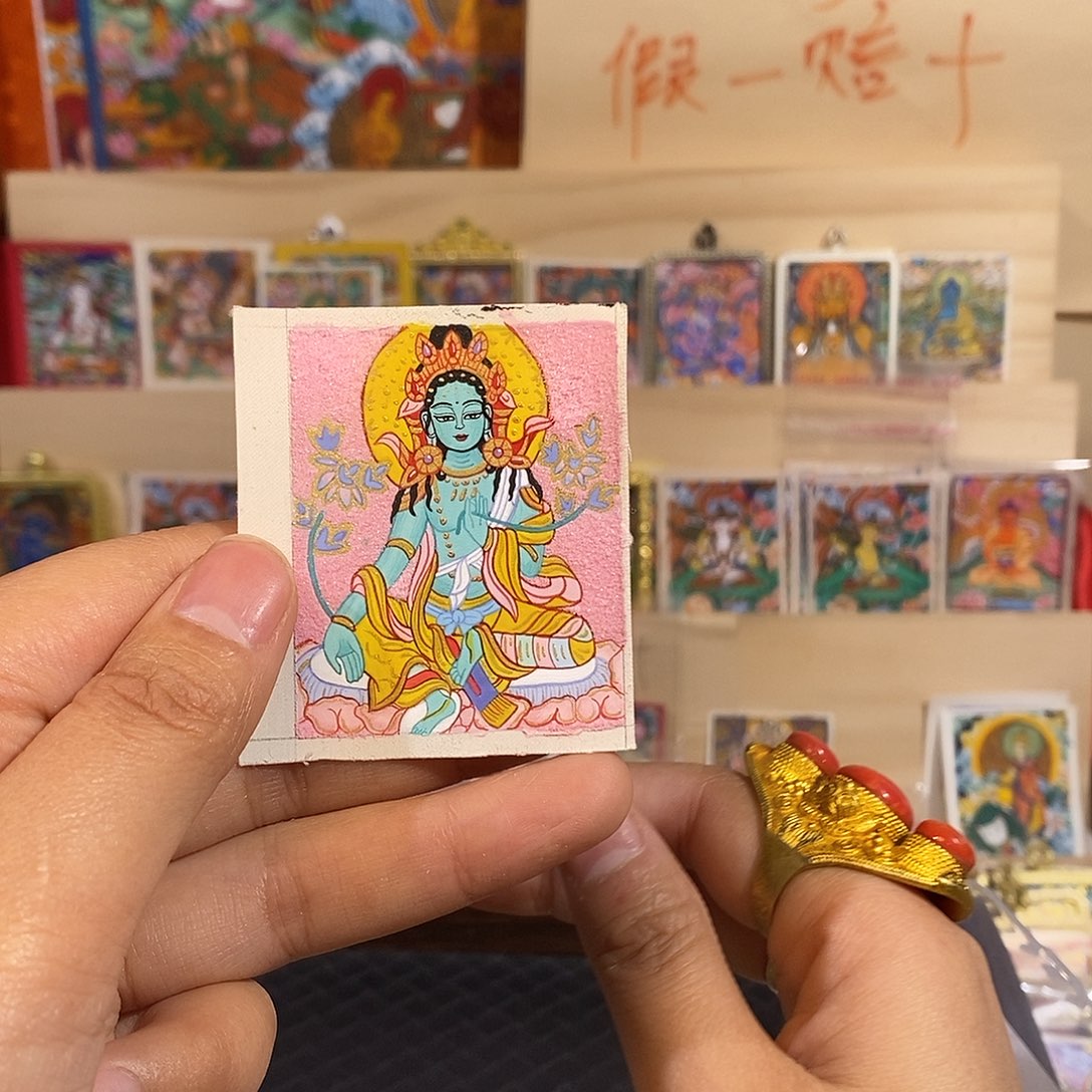 乔***屋吊坠纯手绘唐卡绿度母