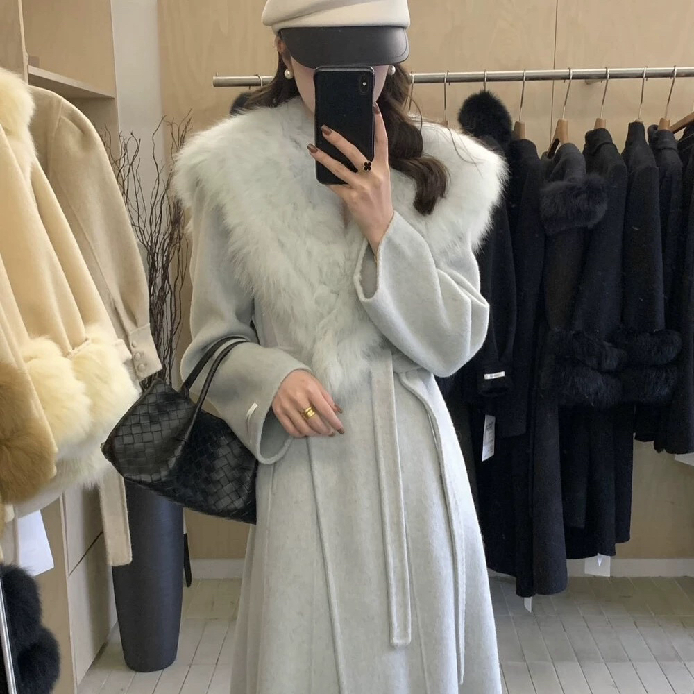 冬长款海军领双面羊毛大衣女款贵气百搭