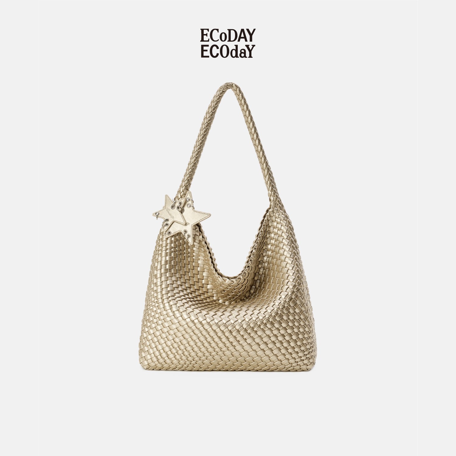 ECODAY原创设计秋季包包香槟色编织托特包大容量编织包通勤学生女