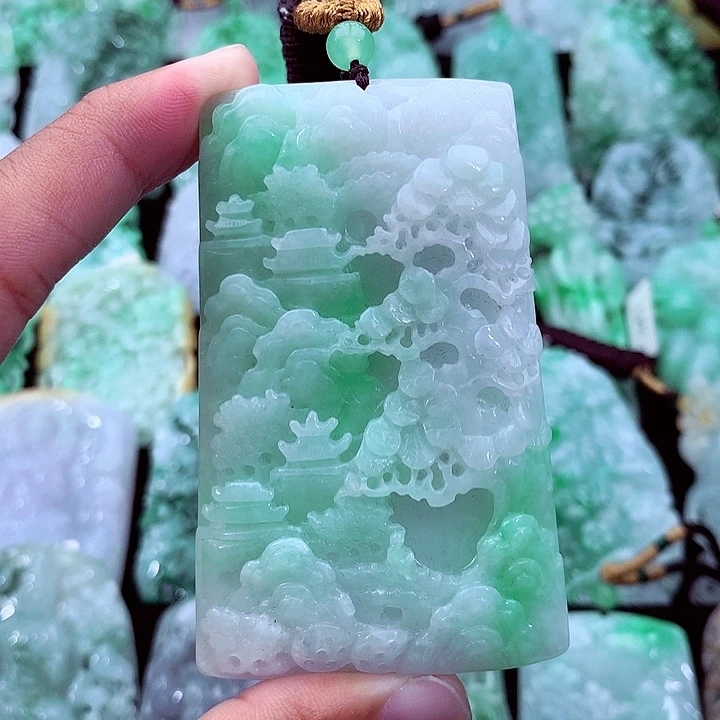 天然A货翡翠山水牌