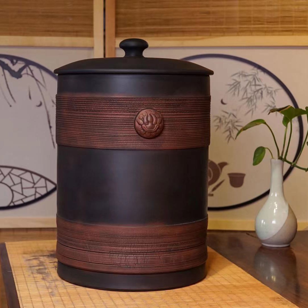 建水紫陶浪鬼狮子头茶叶罐