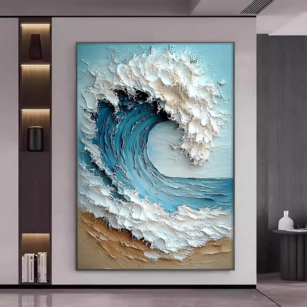 风生水起客厅装饰画海浪肌理感沙发背景墙壁画高级感玄关过道挂画