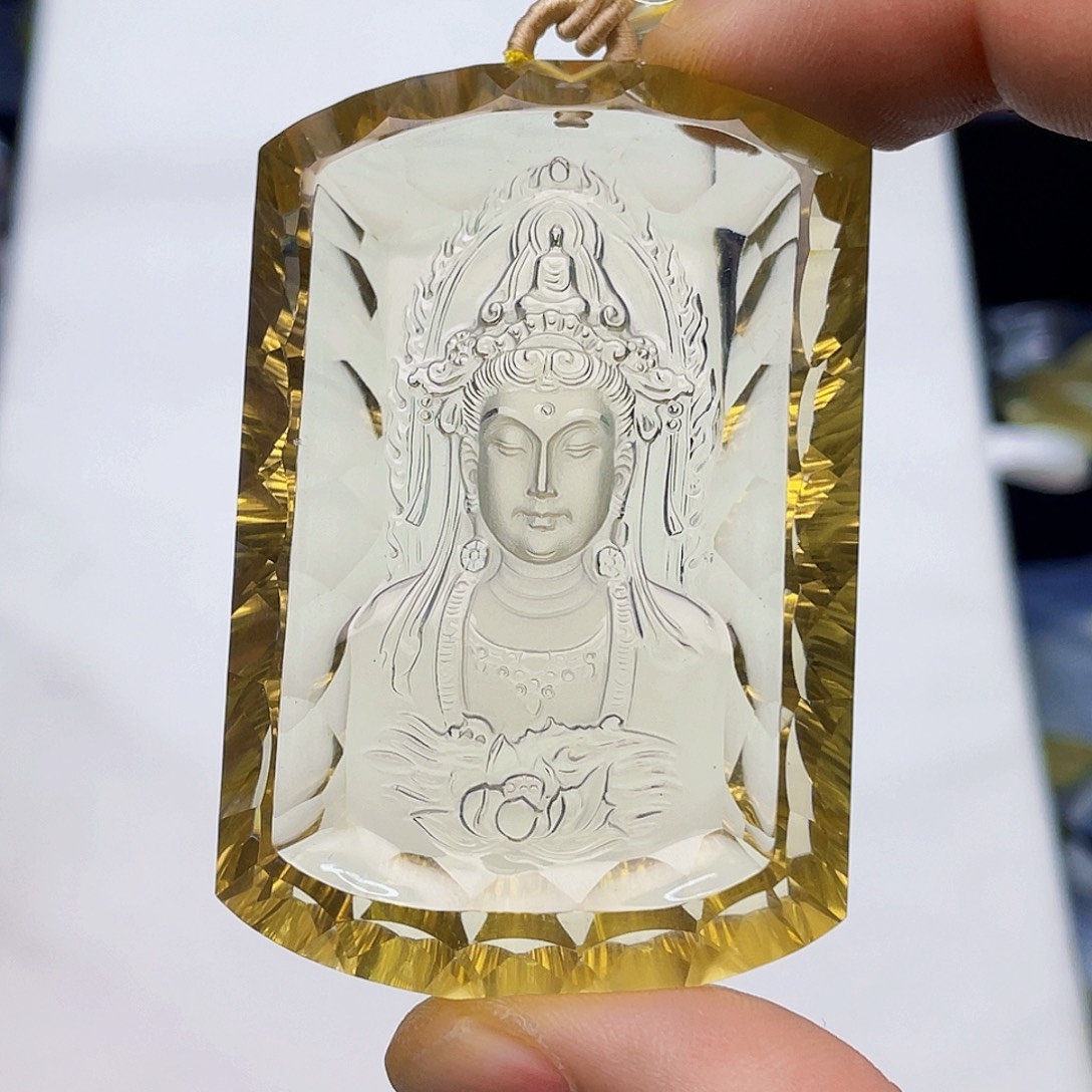 财***通颈饰未镶嵌水晶黄水晶千禧面观音吊坠