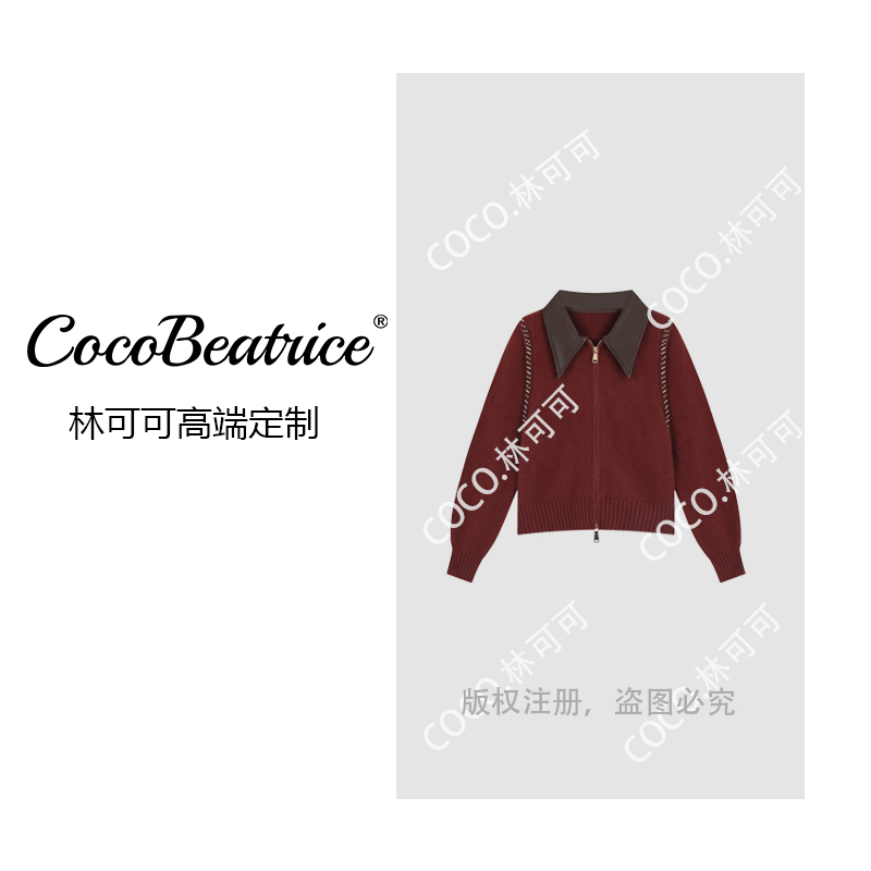 【COCO林可可】设计师款~高定重工串钻拼接领子气质毛衣v27611