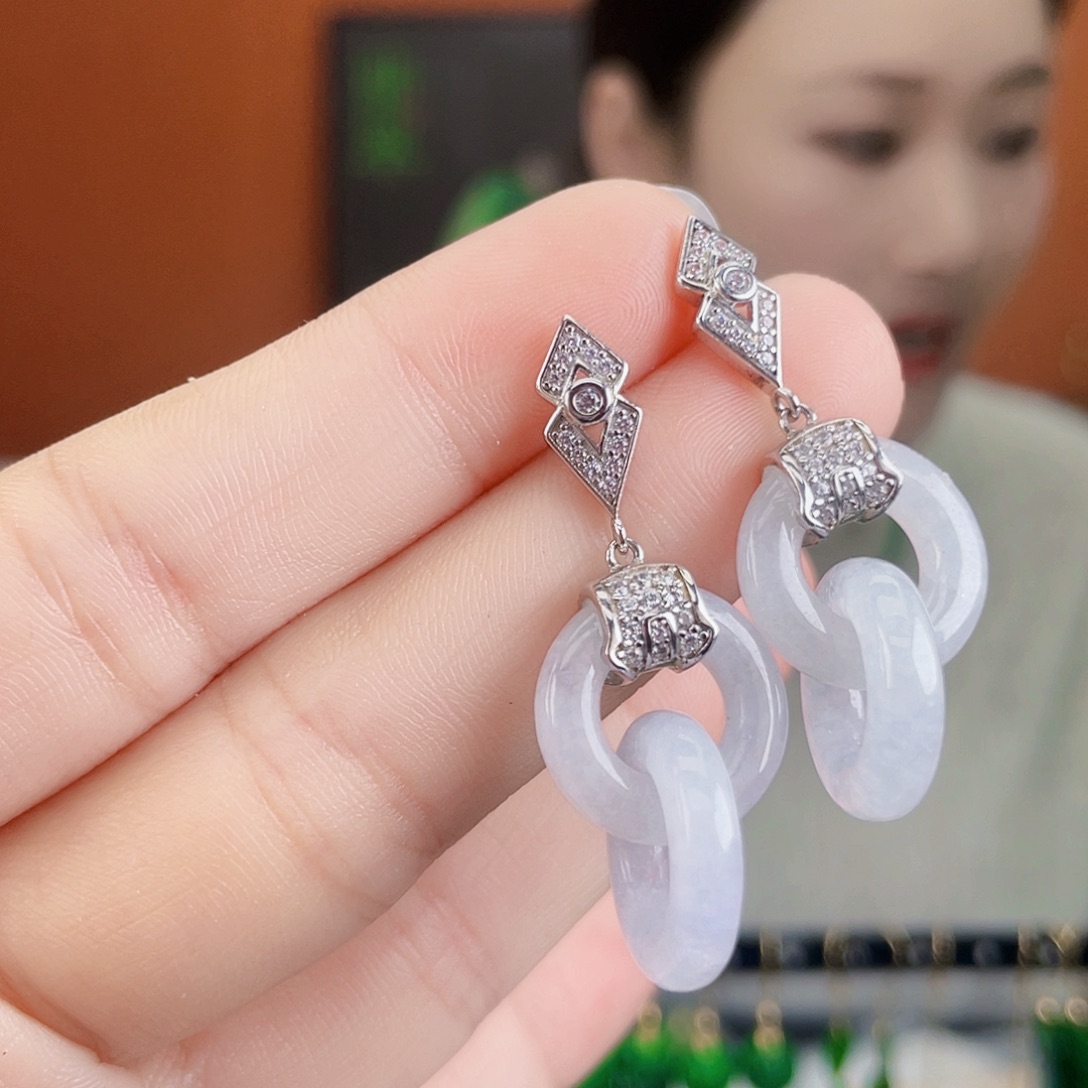 翡翠银S925镶嵌耳饰