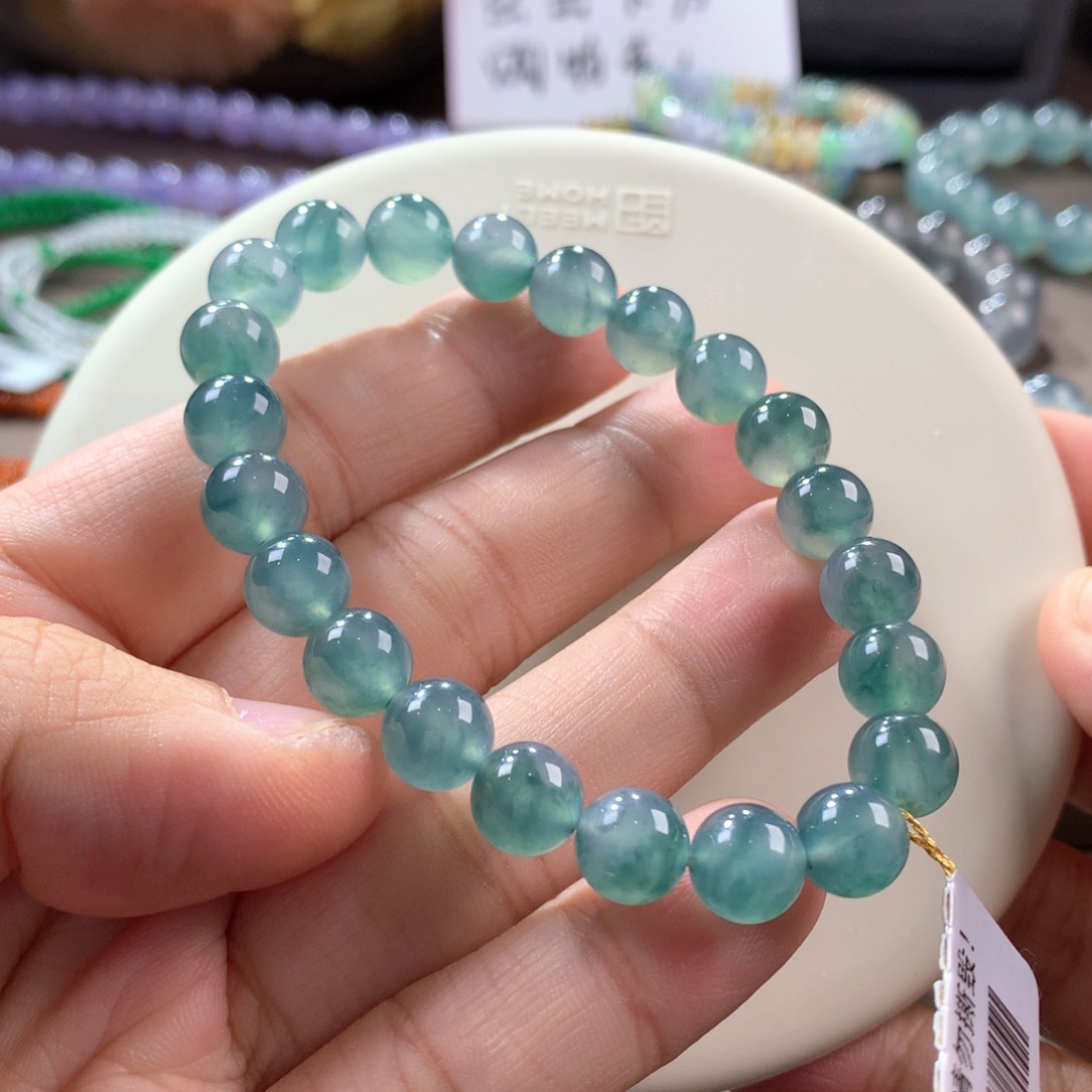 翡翠手链未镶嵌冰胶孔雀蓝飘花