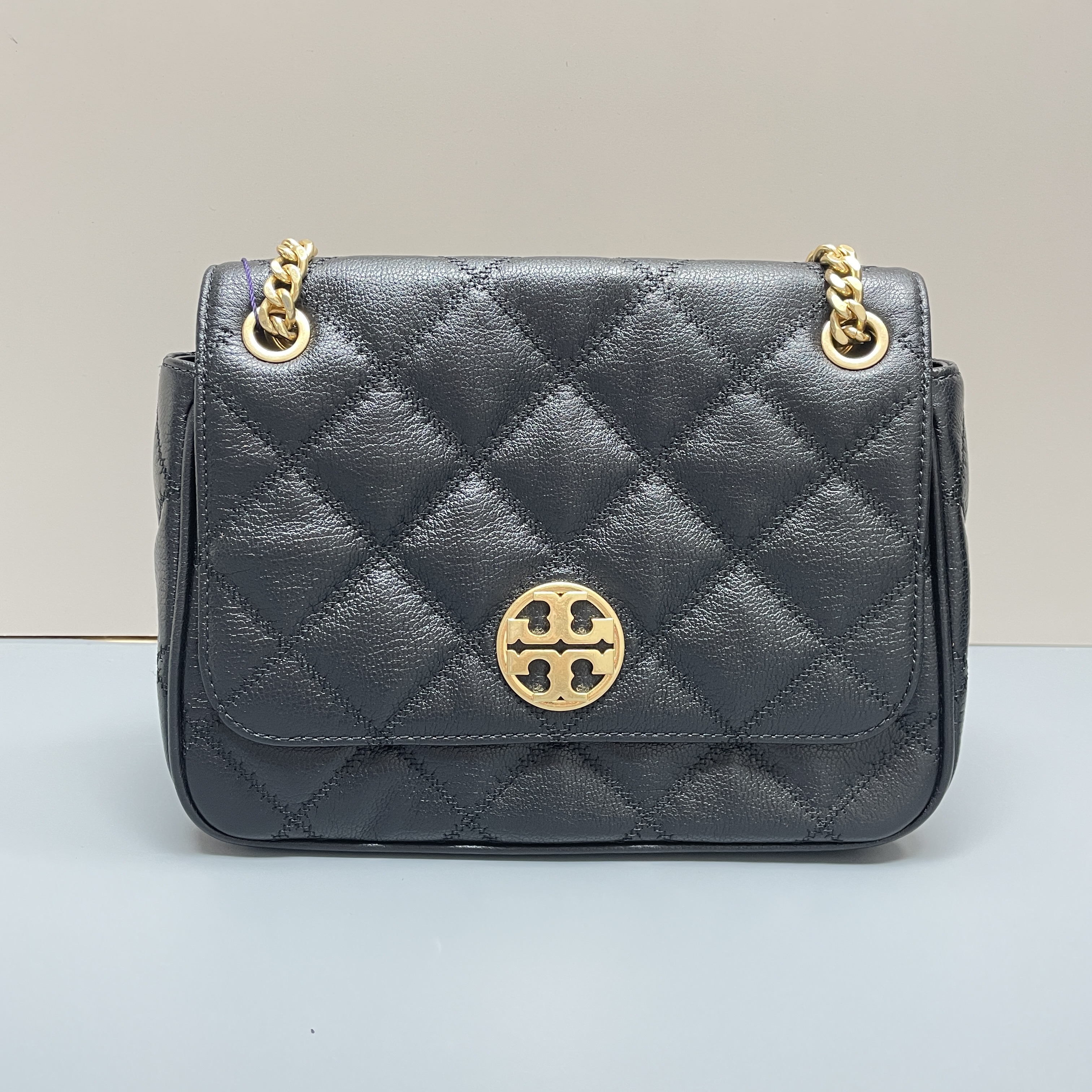 95新 TORY BURCH/汤丽柏琦 willa黑色方胖子挎包24*19*8cmE122006