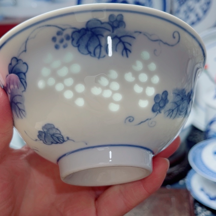 青花玲珑5寸饭碗葡萄