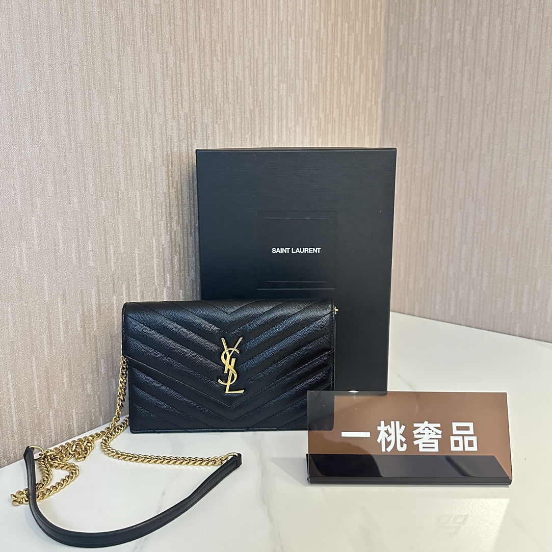 95新 YSL/圣罗兰 一桃/98新/圣罗兰 小号信封黑金斜挎