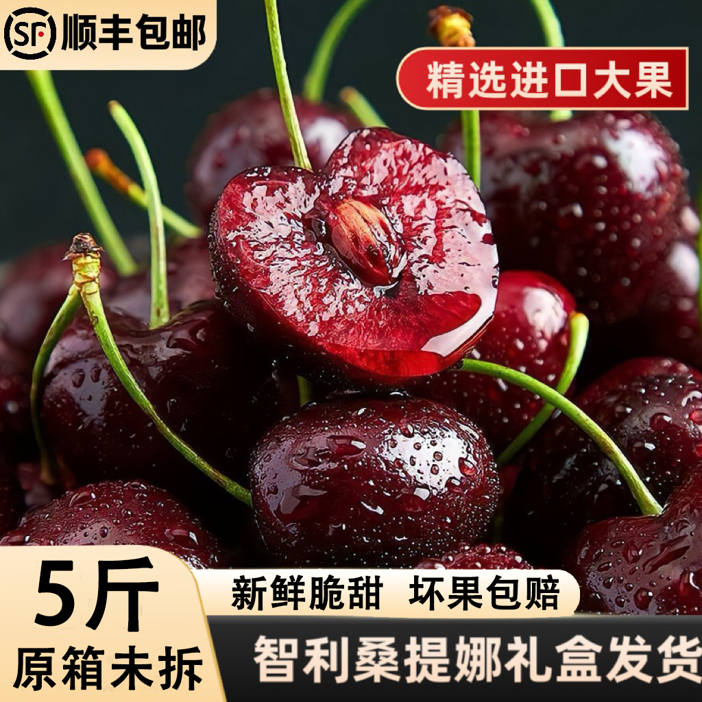 【5斤原箱】桑提娜智利海运进口车厘子5斤原箱顺丰1-5J内附果径卡