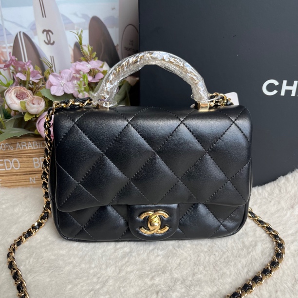 99新 Chanel/香奈儿 24s黑金亚克力透明手柄方胖子