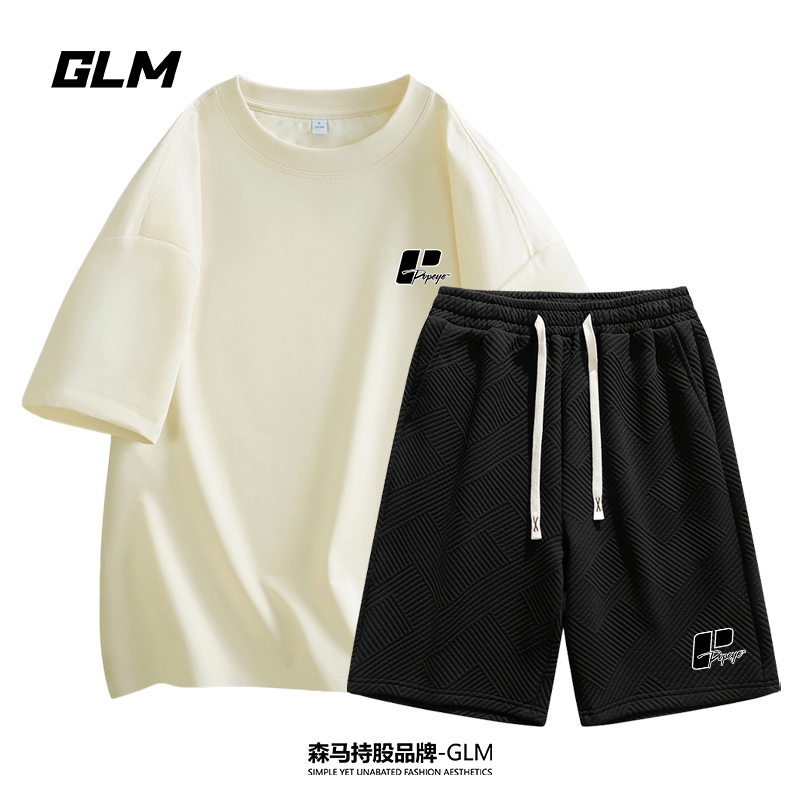 大力水手联名GLM【运动套装】宽松短袖T恤纯棉青少年大码五分裤上衣