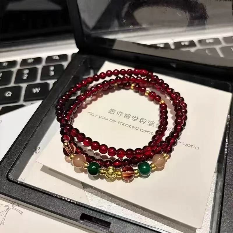 石榴石三色顶珠手串（无礼盒）584