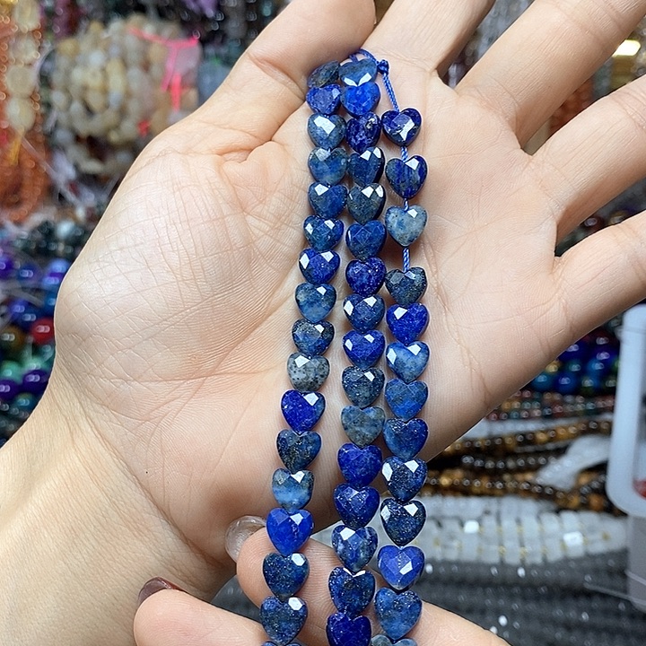 未镶嵌玛瑙/玉髓珠宝半成品天然青金切面爱心卡8mm短款