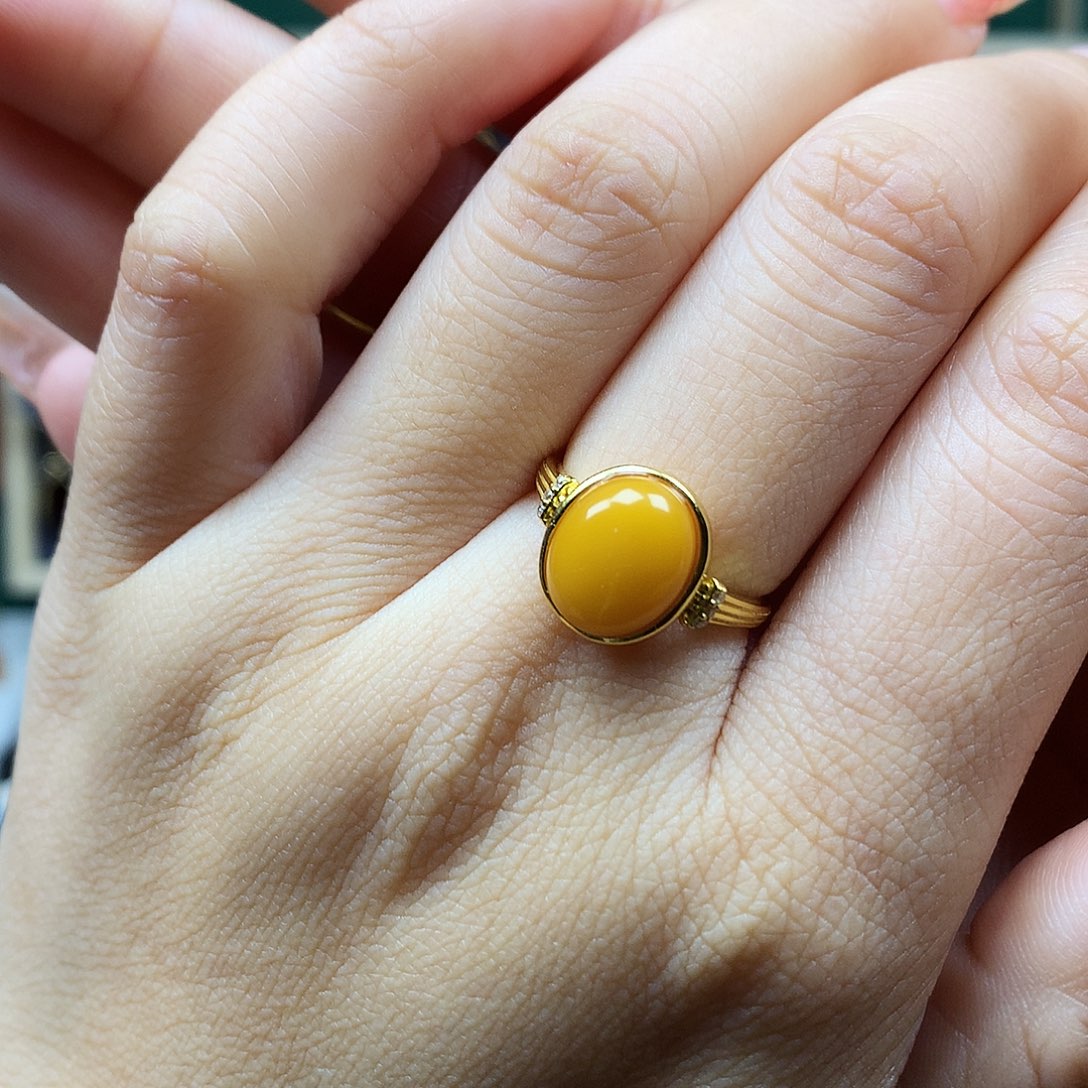 蜜蜡银S925镶嵌戒指戒指