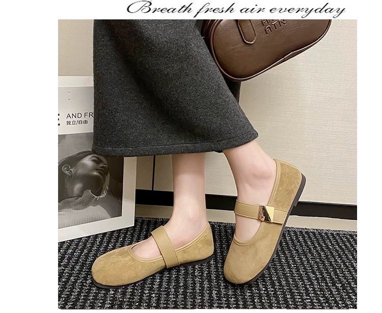 扣号复古绒面浅口单鞋女2025新款韩版温柔仙女风软平底玛丽珍鞋