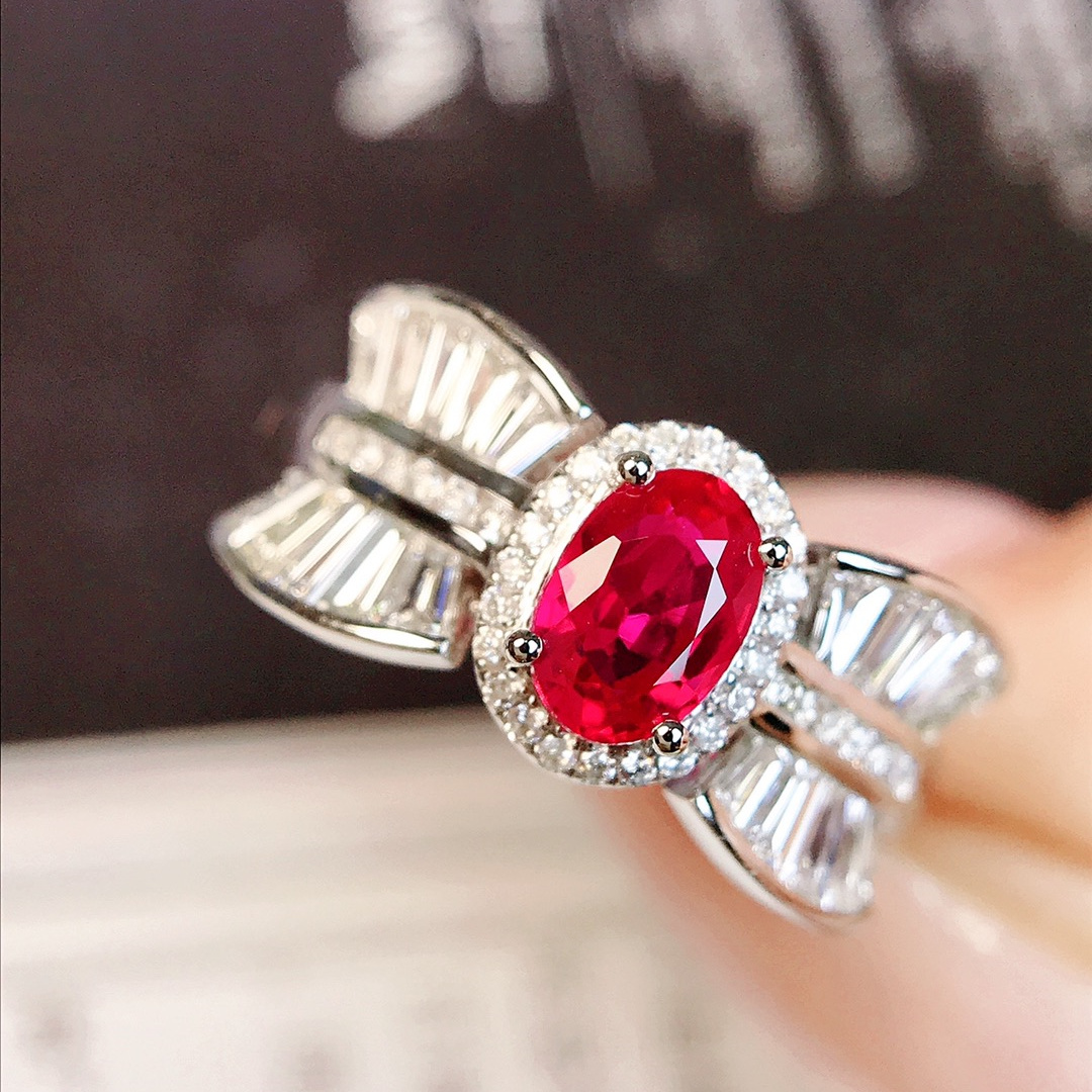 红宝石戒指/0.79ct天然缅甸鸽血红宝石18K金钻石附GUILD证#GA