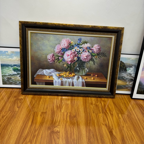 纯手绘花卉油画作品，带框尺寸82x112