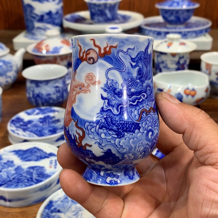 自成堂柴窑青花龙凤主人杯