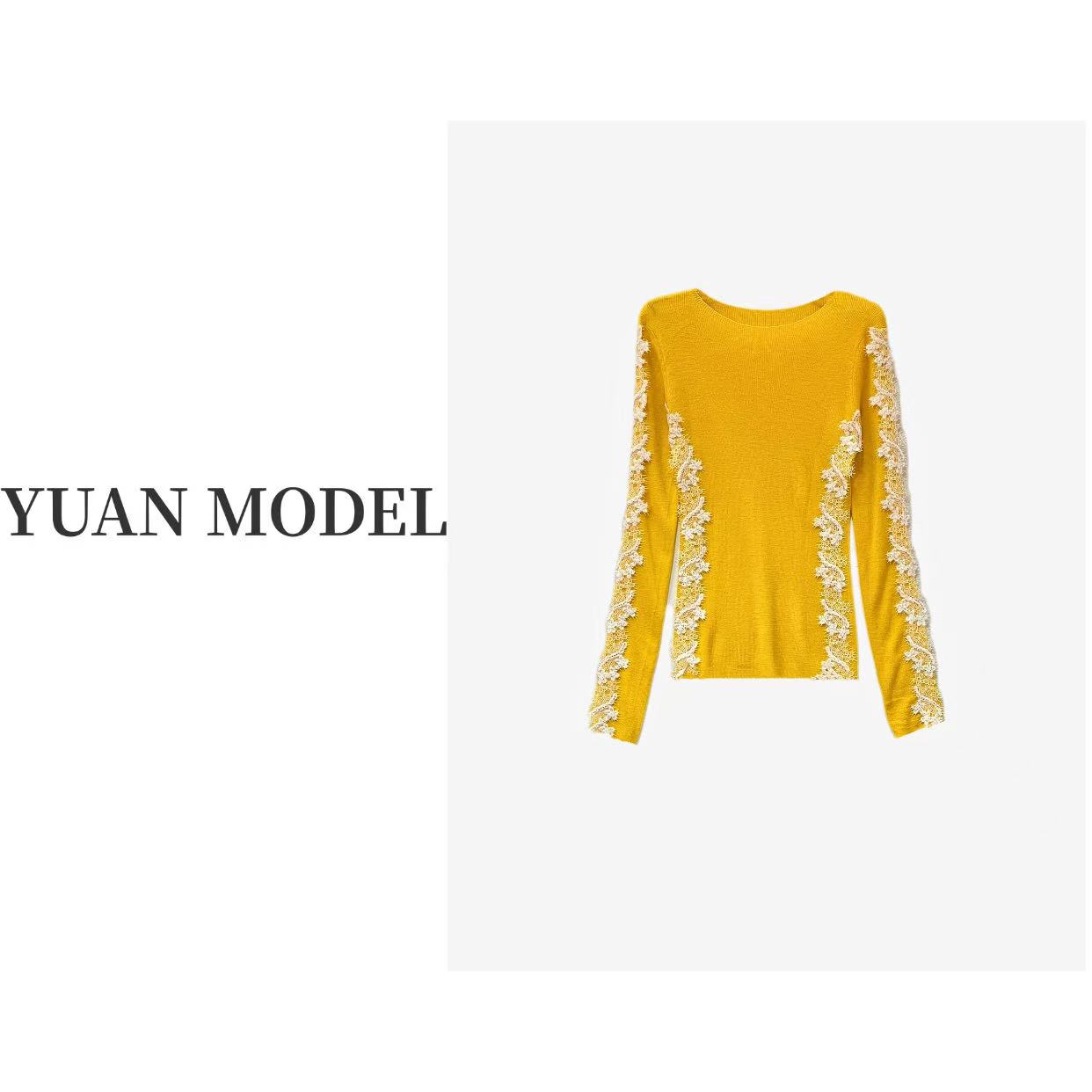 YUAN MODEL/媛老板-时装蕾丝花边气质套头针织衫打底上衣121358