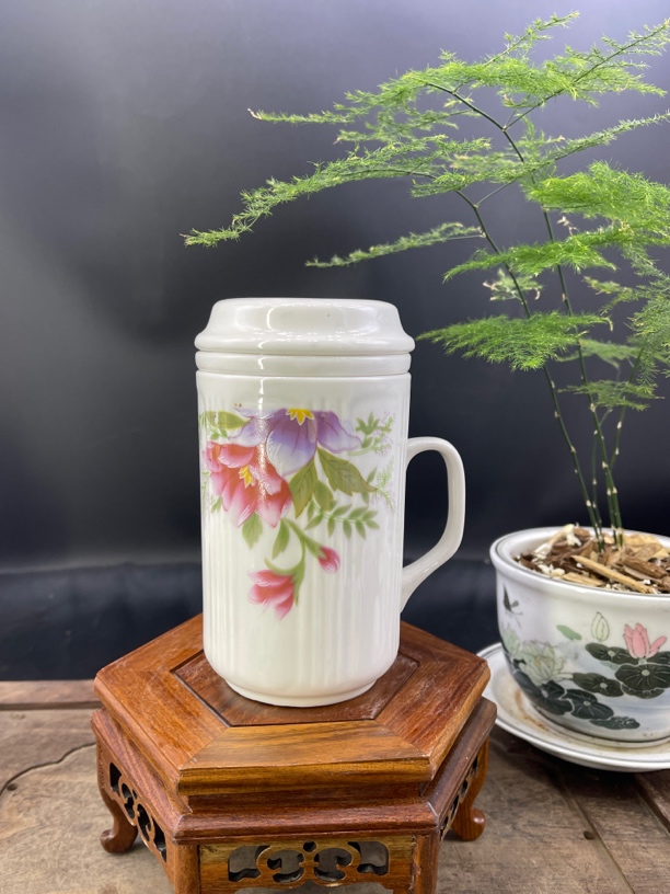 醴陵老厂瓷釉上印花360毫升茶水分离杯高温瓷库存尾货微瑕