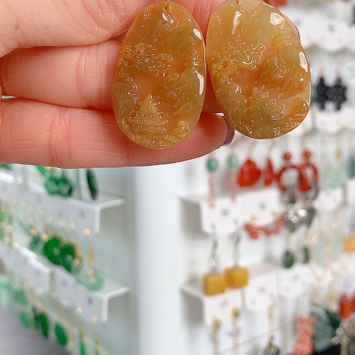 翡翠耳饰银S925镶嵌翡翠