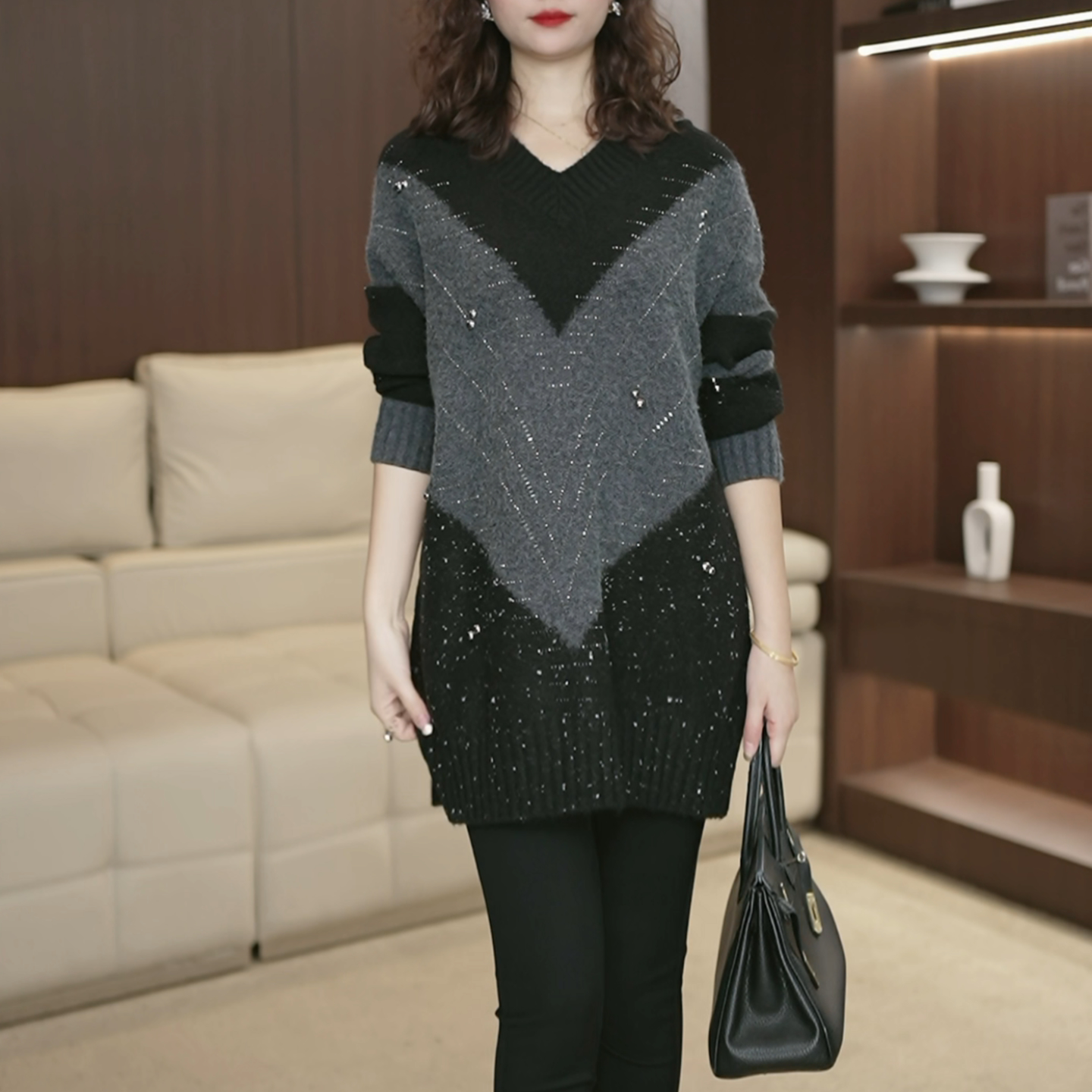 中长款慵懒风遮肚针织衫毛衣裙女士秋冬加厚大码时尚打底上衣3810