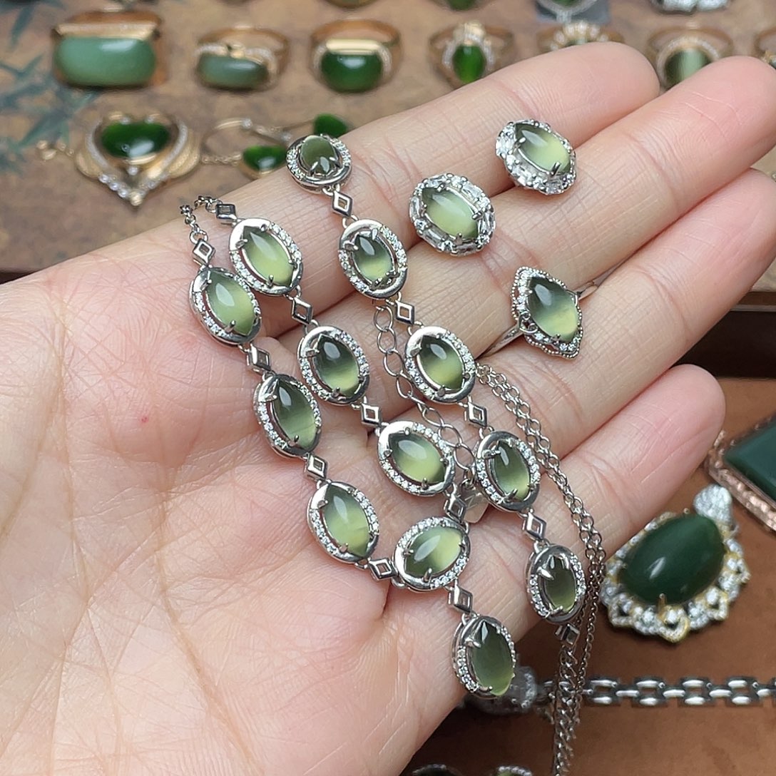 和田玉（碧玉）银S925镶嵌吊坠(不含链)